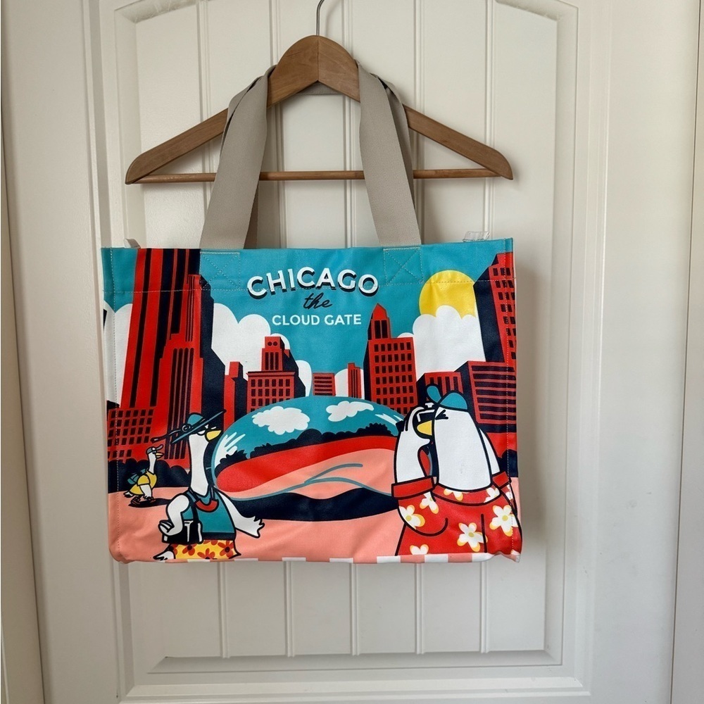 Reinforced canvas tote bag from Chicago. 12.5" by 15.5" by 5"